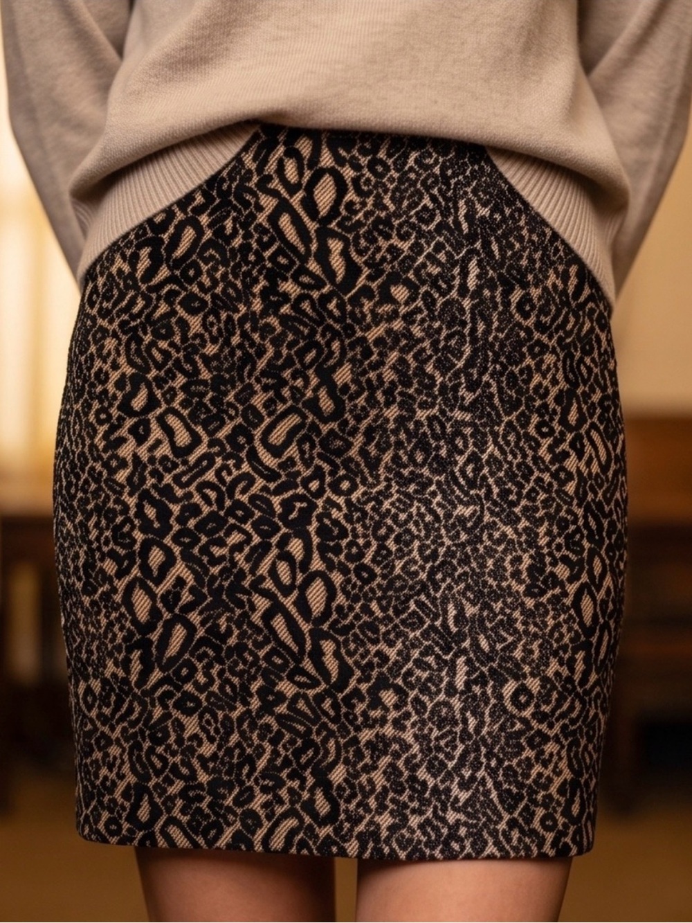 Worthington - Black and Tan Animal Print Pencil Skirt